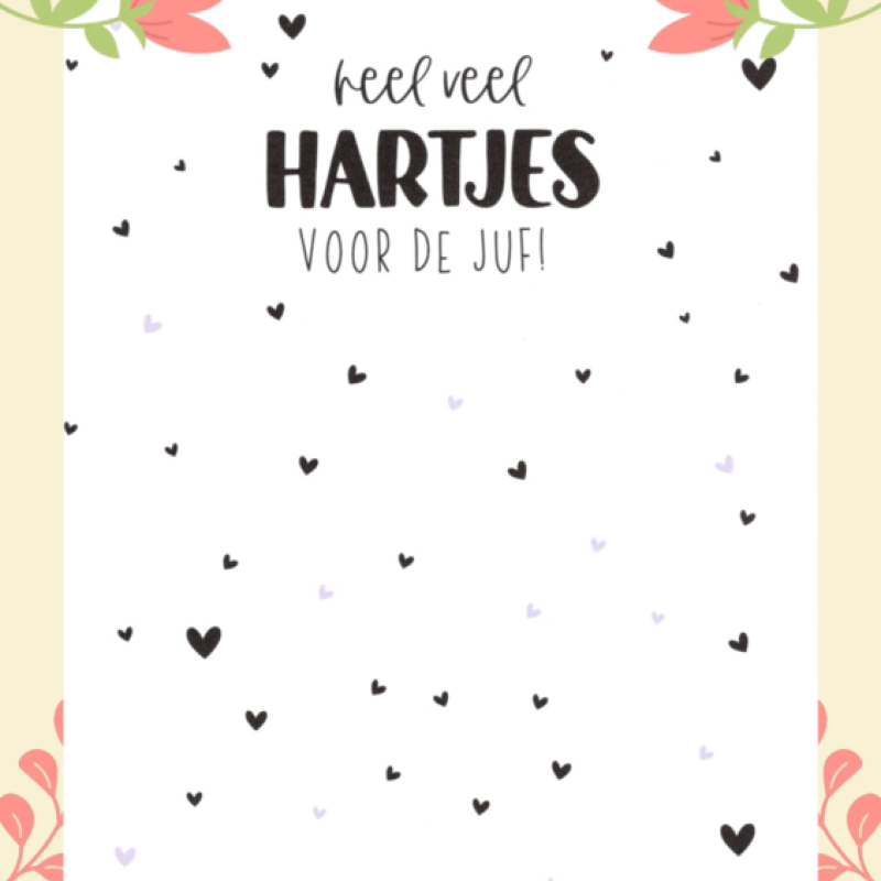 Ansichtkaart | Heel veel hartjes voor de juf!